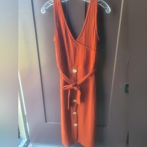 Defacto Woman Marine Fixture Women's Burnt Orange Rib Lined Dress